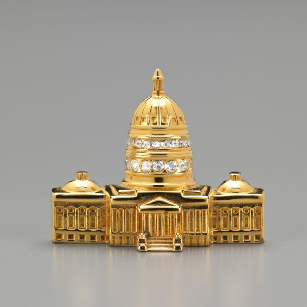Signed Monet U.S. Capitol Building Brooch Vintage Americana Rhinestone Pin
